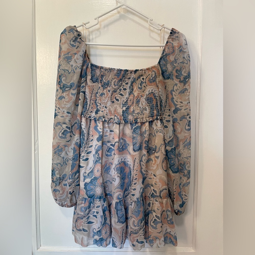Wilfred Tempest Mini Dress Pastel Blue Printed Aritzia
